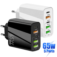 Chargeur de téléphone portable à charge rapide de 65W, UE/États-Unis/Royaume-Uni, bloc chargeur USB à 5 ports, station multi-prises, adaptateur de chargeur