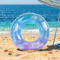 Bouée de bain gonflable pliable bleue à paillettes pour adultes, flotteur de piscine en PVC transparent, cercle de natation d'été pour la plage avec sequins