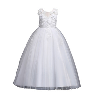 Robe de bal rose pour filles, robe de princesse pour demoiselle d'honneur, robe de fête de mariage avec appliques en dentelle, décolleté en cœur, longue et sans manches - Product Image 4