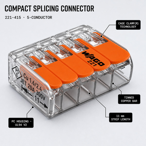 WAGO <strong>221</strong> 412 <strong>221</strong> 413 <strong>221</strong> <strong>415</strong> Compact Splicing Connector Lever Nut Wire Terminal Block for Electrical Installation - Product Image 4