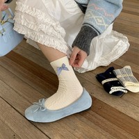 Chaussettes pour femmes style Cottagecore à carreaux avec nœud, motif tricoté texturé et mini-imprimé floral, respirantes, confortables, décontractées et tendance