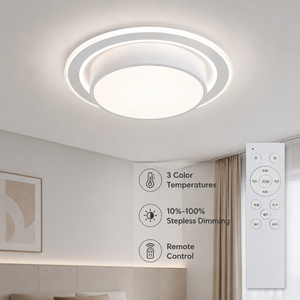 Plafonnier LED rond moderne 140W en acrylique et fer, télécommande, variateur de lumière, tricolore, montage en surface pour salon et chambre - Product Image 2
