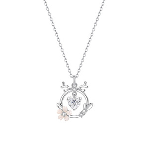 Collar con Colgante de Corazón Circular Floral de Plata de Ley S925, Circonita Cúbica Brillante, Joyería Fina Romántica para Mujer, Uso Diario, Boda - Product Image 1