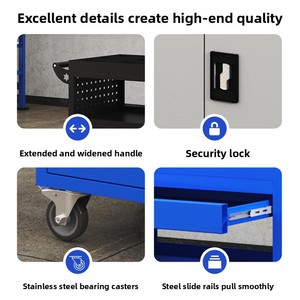 Carrito de Herramientas Móvil para Reparación de Automóviles, Gabinete de Reparación de Piezas de Hierro Multifuncional con Colgador Lateral, Color Azul - Product Image 3