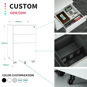 Tùy chỉnh thép di chuyển tập tin lưu trữ ngăn kéo tủ điện thoại di động Tủ hồ sơ hẹp 3 ngăn kéo kim loại di động bệ cho văn phòng nhà - Product Image 1