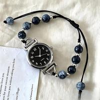 Montre à quartz pour femme avec cadran rond minimaliste, bracelet en corde tressée avec perles acryliques, montre-bracelet décontractée pour étudiantes