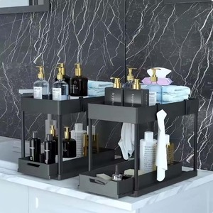 Organisateur sous évier à <span class=keywords><strong>2</strong></span> niveaux, panier coulissant pour armoire, étagère de rangement avec crochets, support suspendu pour tasses, organisateur de salle de bain et de cuisine - Product Image 5