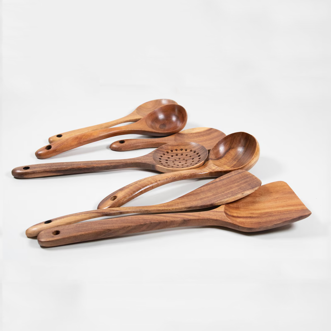 Hot Selling Kitchen Accessories Kitchen Products 12 Pcs Wooden Cooking Utensils Spatulas Acacia Teak Wood Kitchen Utensils Set · image 3