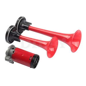 <span class=keywords><strong>Klaxon</strong></span> automobile 12V 24V, ensemble de klaxons à double tonalité (haute et basse), universel, modifié pour camion, <span class=keywords><strong>train</strong></span>, bus, bateau, en plastique rouge, avec pompe à air double tube - Product Image 1