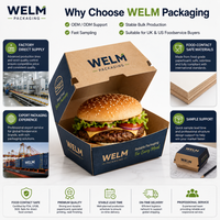 Caja para Comida para Llevar Personalizada con Logotipo Impreso, Biodegradable, para Hamburguesas, Papas Fritas, Pollo Frito, Hot Dogs y Sándwiches