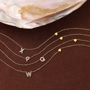 Collier avec pendentif lettre en acier inoxydable plaqué or 18 carats avec incrustation de zircon, bijoux tendance, cadeau pour femmes - Product Image 3