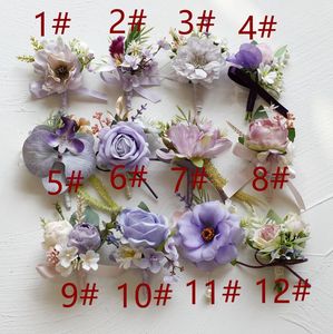 All'ingrosso sposa sposo matrimonio evento festa di ballo di fine anno fiore artificiale serie viola spilla fiore da polso fiore corpetto fiore - Product Image 2