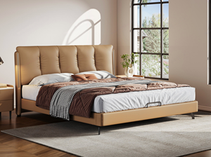 Minimalista Italiano con Cuscini in Piuma d'Oca Soffice e Voluminosi. Strisce luminose con sensore su entrambi i lati del <span class=keywords><strong>letto</strong></span>, colore rame arancione, 1,8 m - Product Image 3