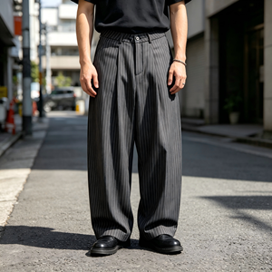 Pantalon décontracté ample à rayures vintage coupe droite, vente en gros OEM, jean en denim brut personnalisé, streetwear, jean baggy à jambe large pour <span class=keywords><strong>homme</strong></span> - Product Image 1