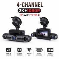Caméra de tableau de bord 2K à double objectif, 4 caméras DVR WiFi, écran IPS 3 pouces, Type-C, 128 Go, capteur G, vision nocturne, moniteur de stationnement
