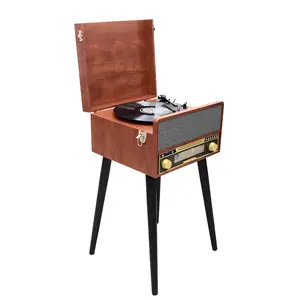 Houten Record Vinyl Speler Usb Sd Play Bluetooth Draaitafel Met Verwijderbare Houten Benen Speler Ingebouwde Speakers