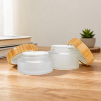 Tarro de Vidrio con Tapa de Bambú, Hermético, Elegante, Natural, para Baño, Dormitorio, Tocador, Tarro Cosmético