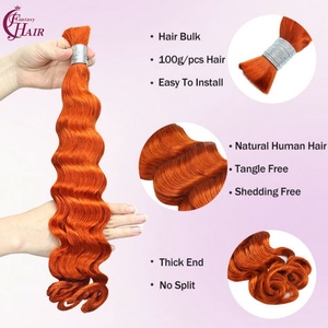 FH Venta al por Mayor # Extensiones de Cabello Virgen Brasileño Remy de Grado 350, Color Naranja Jengibre, Ondulado Profundo, Sin Trama, para Trenzas - Product Image 2