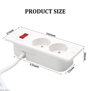 EU tiêu chuẩn Đức Loại 16A điện dải 2 ổ cắm trong hàng phẳng <span class=keywords><strong>Adapter</strong></span> với USB tăng bảo vệ cáp mở rộng - Product Image 2