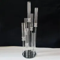MH-TZ0662 Candélabre de mariage en cristal à 7 branches de 100 cm avec porte-bougie en tube de verre pour la décoration de table de mariage