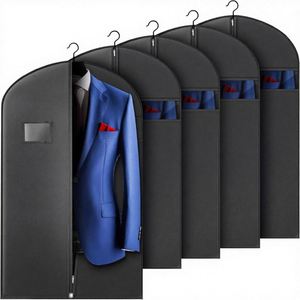 5 Pack 40 Inch Polyester Garment Bag Travel Hanging Suit Storage Bag With Zipper Visible Transparent <b>Window</b> Black - Product Image 1