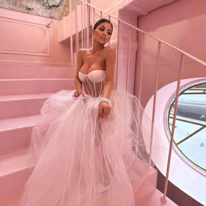 새로운 흰색 피시본 튜브 원피스 우아한 메쉬 관점 웨딩 원피스 긴 원피스 - Product Image 3