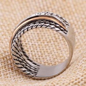 European American Fashion Women's Two-Tone <b>Titanium</b> Steel <b>Ring</b> Pave Setting Geometric Design Gift Jewelry - Product Image 4