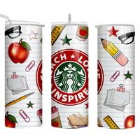 Cadeau pour enseignants 2024, conception personnalisée, ajouter un nom, grand cœur, vie d'enseignant, amour, inspirer, gobelet en acier inoxydable de 20 oz avec paille