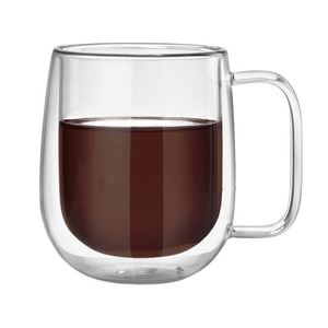 Mug à café isotherme en verre double couche résistant à la chaleur avec poignée et couvercle, logo personnalisable, adapté à l'exportation transfrontalière - Product Image 1