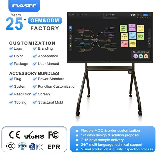 Factory Price 65 Inch 20-Touch Anti-Glare Glass 4K Android Smart TV Interactive Whiteboard with Multi-Language Software