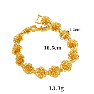 Bracciale con ciondolo a forma di peonia in stile etnico vietnamita, placcato oro 24K, in ottone, per l'autunno, con peonia 3D rigida, portafortuna, per donne e ragazze - Product Image 4