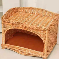 Nouvelle Niche pour Chat en Rotin Respirante et Imperméable, Style Villa, Panier en Osier Robuste avec Fond en Bois, Nid pour Petits Animaux à Vendre