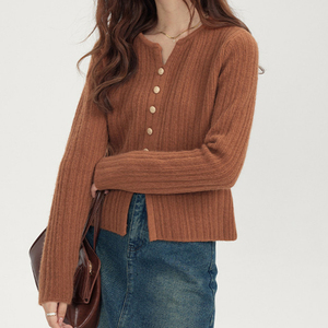 <span class=keywords><strong>Cardigan</strong></span> da Donna in Maglia a Coste Color <span class=keywords><strong>Cammello</strong></span> con Bottoni Rotondi - Top Corto Comodo per Uso Quotidiano - Product Image 1