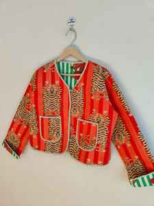 Blouson Bomber en Coton Imprimé Tigre Rayé Orange, Écologique, Respirant, Fait Main, Bohème, Hiver, Réversible, Standard - Product Image 2