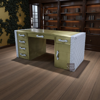 Bureau aviateur industriel personnalisé avec tiroirs en cuir véritable blanc grain supérieur avec table de direction de bureau en métal et laiton