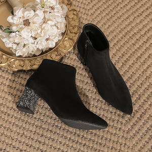 Femmes bout pointu bottines daim bloc talon <span class=keywords><strong>paillettes</strong></span> chaussures de fête confortable chaud automne hiver <span class=keywords><strong>bottes</strong></span> - Product Image 2