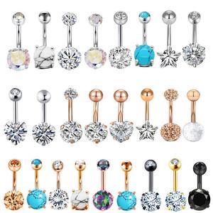 Bijoux <span class=keywords><strong>de</strong></span> mode en gros, plusieurs styles, acier inoxydable plaqué or noir, pierres rondes en turquoise et zircon, hypoallergéniques, anneaux <span class=keywords><strong>de</strong></span> nombril - Product Image 2