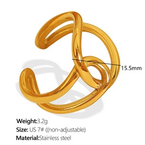 Anillo Abierto de Acero Inoxidable Chapado en Oro de 18K, Forma de Lágrima, Anillo de Moda para Mujer, Regalo para Boda o Fiesta - Product Image 3