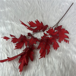 Venta al por mayor de flores de seda decorativas artificiales baratas, plantas para boda, hogar, arte con grandes hojas de roble, 3 tenedores, árbol de roble - Product Image 4