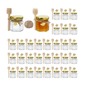 Wholesale 45ML 1.5OZ Hexagonal Mini Small Honey Glass Jar With Dipper