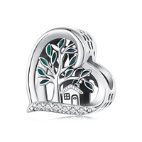 Breloque en forme de cœur plaquée argent avec motif arbre et maison, incrustation de strass en cristal, cadeau unisexe