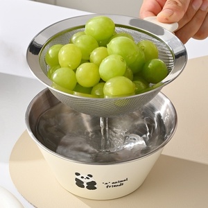 Panier de drainage moderne et minimaliste en acier inoxydable 304, finement poli, à motif de dessin animé, pour le lavage des légumes, des fruits et le rinçage du riz - Product Image 1