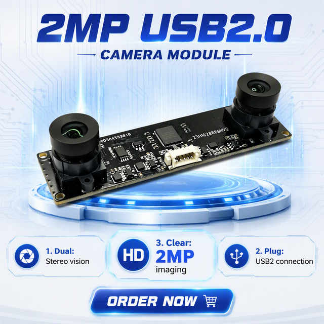 OEM/ODM 2MP Dual Lens USB2.0 Camera Module 1/3" CMOS Sensor Customizable Housing Cable Synchronous Frame Synchronization 72dB