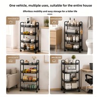 Étagère de rangement métallique portable à quatre niveaux pour la cuisine, avec roulettes silencieuses, freins et système de roues ; mobile sur roulettes