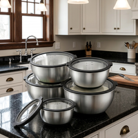 Ensemble de 5 bols mélangeurs en acier inoxydable avec couvercles en verre, kit de bols de cuisson emboîtables de différentes tailles pour la cuisine