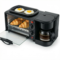 Station petit-déjeuner multifonctionnelle 3-en-1 : grille-pain électrique, cafetière et poêle à frire - Appareil électroménager en acier inoxydable