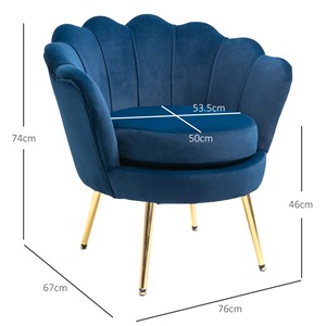 HOMCOM Sillón de Terciopelo Azul de Diseño Vintage, Silla de Dormitorio con Respaldo Alto 76x67x73cm, Azul - Product Image 5