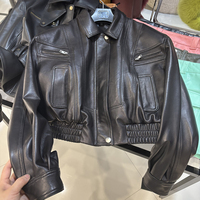 Veste bomber en peau de mouton de haute qualité pour femmes, veste en cuir véritable texturé surdimensionnée