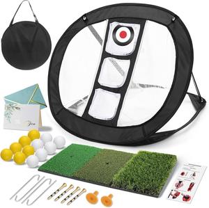 Filet de pratique de golf avec tapis de frappe Tri-Turf - Cible d'entraînement pliable, 12 balles en mousse et 6 tees dans un sac de transport - Intérieur extérieur - Product Image 1