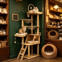 Tour à gratter pour chat en bois multi-niveaux avec coussin en peluche et poteau en sisal pour chatons, faible MOQ